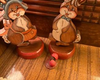 Rabbits in bedroom on dresser 