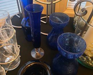 Colored glass items in kitchen 
