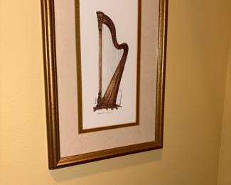 Harp picture - framed & matted