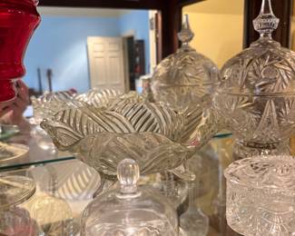Entrance hallway - items in Curio Cabinet
Glass domed butter dish, bowl 