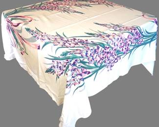 3878 Pink floral Teal leaves Tablecloth