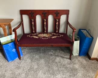 Antique loveseat w needlepoint seat