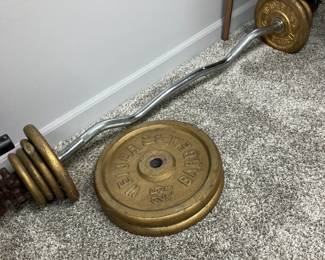 Vintage Weider barbell with iron weights