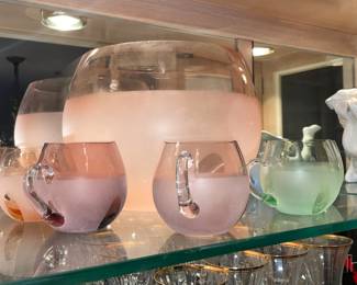 Colorful Art Glass Punch Bowl Set