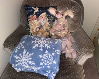 Snowflake Towels & Santa Needlepoint Pillow