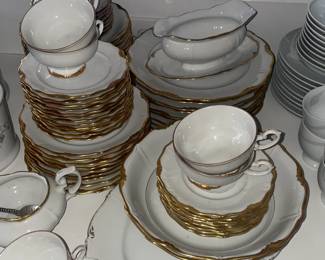 Large White W/ Gold Trim China Set (Germany)