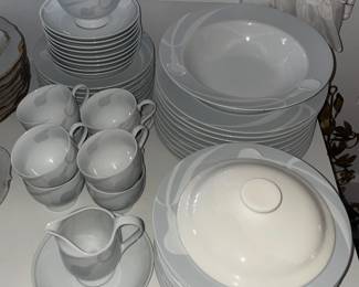 Large "Classic Flair Gray" China Set By Mikasa
