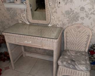 Wicker Vanity W/ Chair