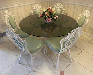 BEAUTIFUL Wrought Iron Dining Table W/ Glass Top & 6 Chairs