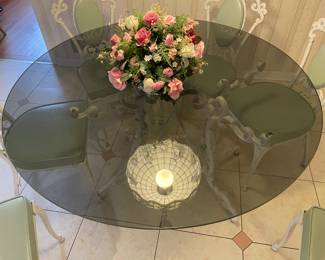 BEAUTIFUL Wrought Iron Dining Table W/ Glass Top & 6 Chairs
