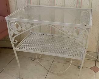 Wrought Iron 2 Tier Glass Top Table