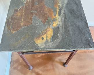 Wrought Iron and Slate Side Table