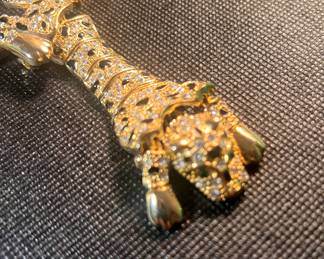 Beautiful Cheetah Brooch with Enamel and Crystal