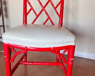 A Contemporary Bamboo Style Chinese Red Lacquer Dining Chairs