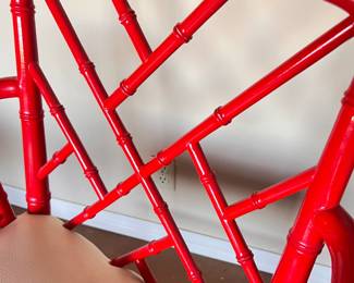 A Contemporary Bamboo Style Chinese Red Lacquer Dining Chairs