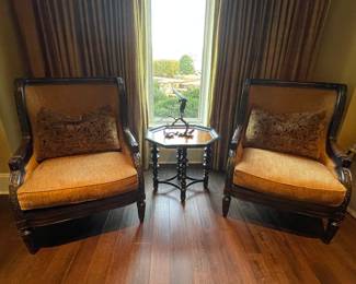 Pair of matching arm chairs & accent table (sculpture is not for sale)