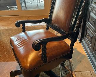 Maitland Smith leather desk chair on wheels