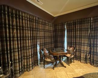 Custom 'blackout' silk drapes. 6 panels in total, panel sizes vary