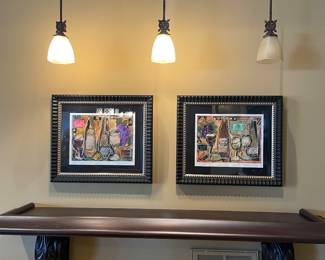 wall shelf or counter bar 79" long x 19" deep. 3 John-Richard pedant lights