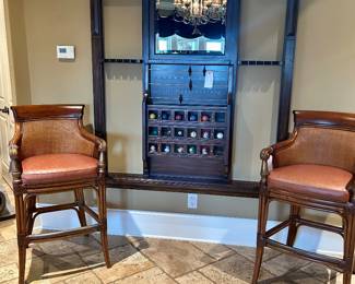 Pair of Ethan Allen barstools & the Maitland Smith billiard rack
