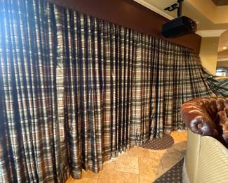 Custom 'blackout' silk drapes. 6 panels in total, panel sizes vary