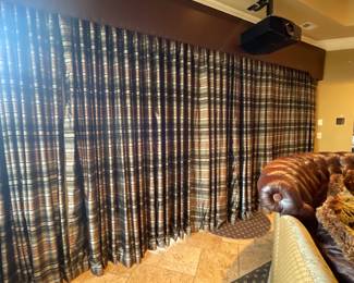 Custom 'blackout' silk drapes. 6 panels in total, panel sizes vary