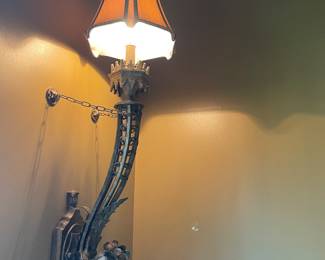 3' long John-Richard wall sconces. These two staircase scones match the other two by the pool table.