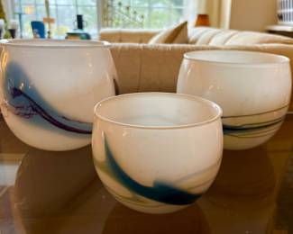 Studio art glass bowls attributed to Michael Bang for Holmegaard Denmark