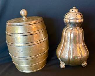 Danish silver (830) commemorative covered container (L) and sugar caster (R)