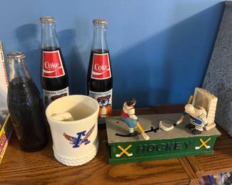 cast iron hockey mechanical bank, Auburn items