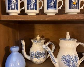 Morton salt mugs, pottery tea pots