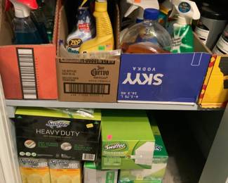 Household cleaning chemicals and Swiffer cleaning pads/dusters