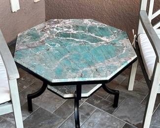 Octagonal Amazonite Marble Top Side Table with Black Metal Base