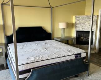Serta iComfort Queen Mattress with Navy Velvet Upholstered Metal Canopy Bed Frame