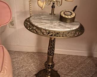 FRENCH BRASS AND MARBLE TELEPHONE TABLE