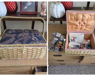Vintage Sewing Basket with attached Handle $40
