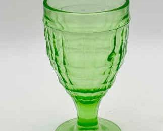 Set of (7) Uranium Glass Hazel Atlas Colonial Block Goblets
