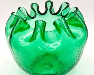 vintage Blenko 947 sea green rose bowl vase
