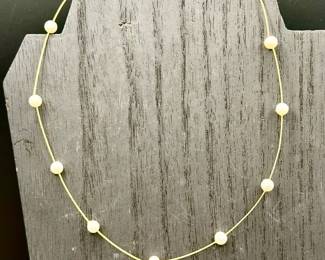 14k Yellow Gold Freshwater Pearl Station Necklace

