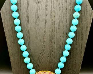 Sterling Silver Clasped Necklace With Blue Stone Beads
