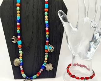 Sterling Silver & Stones Jewelry Set: Necklace & Bracelet
