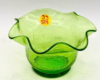 Green Ruffle Crackle Glass Bowl
