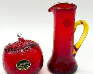 Stickered Kanawha Crackle Glass Apple & Pitcher

