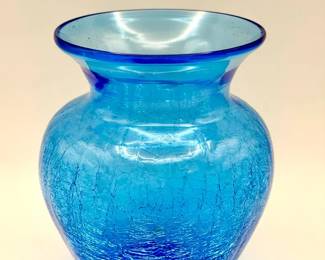 Beautiful Blue Crackle Glass Vase
