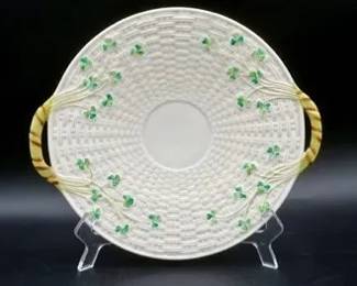 Belleek Shamrock Handled Cake Plate
