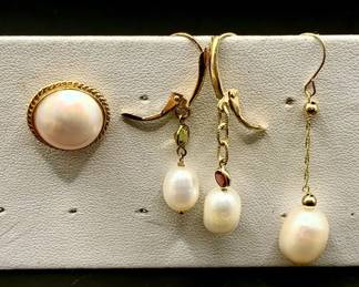 (4) 14KT Gold & Pearl Mismatched Earrings
