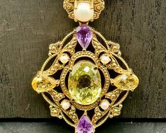 Nicky Butler multi-gemstone pendant and amethyst necklace with freshwater pearls and peridot
