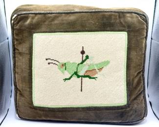 Grasshopper Needlepoint Pillow

