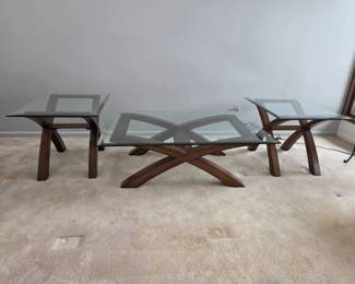 Glass Top Coffee Table W 2 Endtables