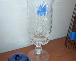 Crystal Pieces: large footed glass vase.